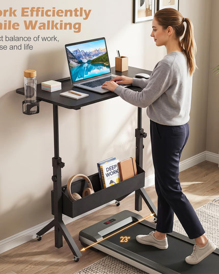 Giantex 31.5" Small Mobile Standing Desk with Storage Basket & Tablet Slot