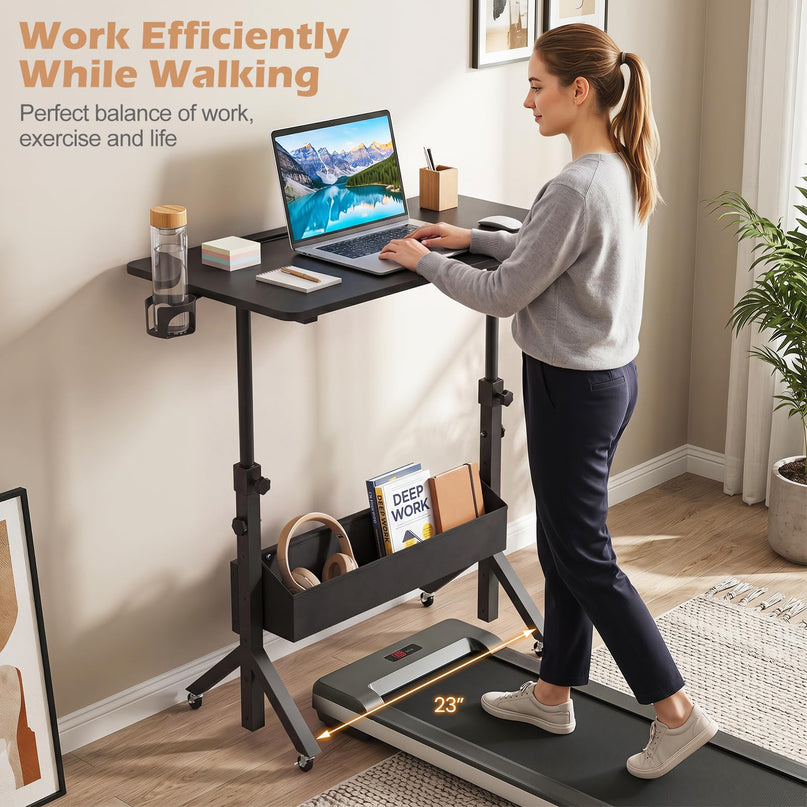 Giantex 31.5" Small Mobile Standing Desk with Storage Basket & Tablet Slot