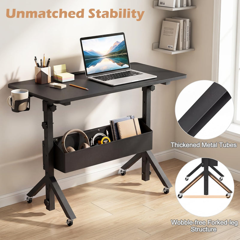 Giantex 31.5" Small Mobile Standing Desk with Storage Basket & Tablet Slot