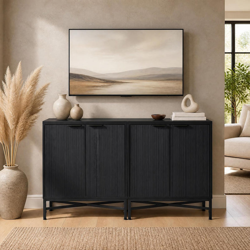 GIANTEX Fluted Storage Cabinet with 2 Doors and Adjustable Shelf