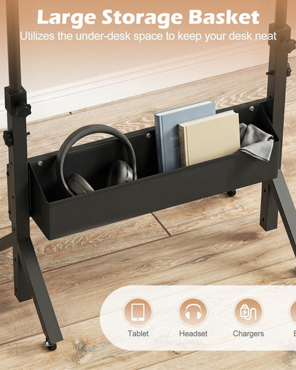 Giantex 31.5" Small Mobile Standing Desk with Storage Basket & Tablet Slot