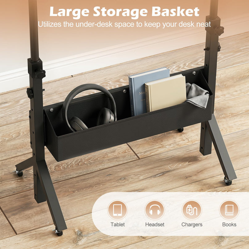 Giantex 31.5" Small Mobile Standing Desk with Storage Basket & Tablet Slot