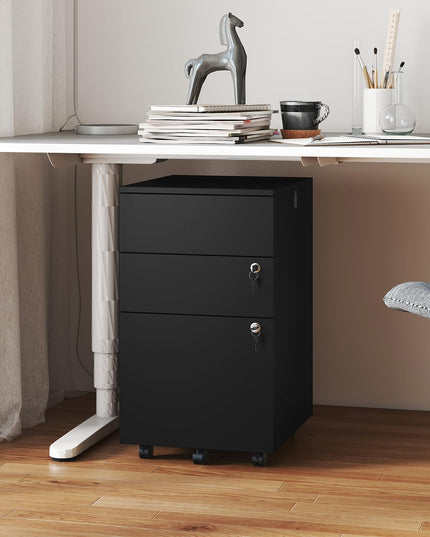 Giantex Meuble Classeur à 3 Tiroirs en Bois avec Roulettes, Serrure et 4 Clés