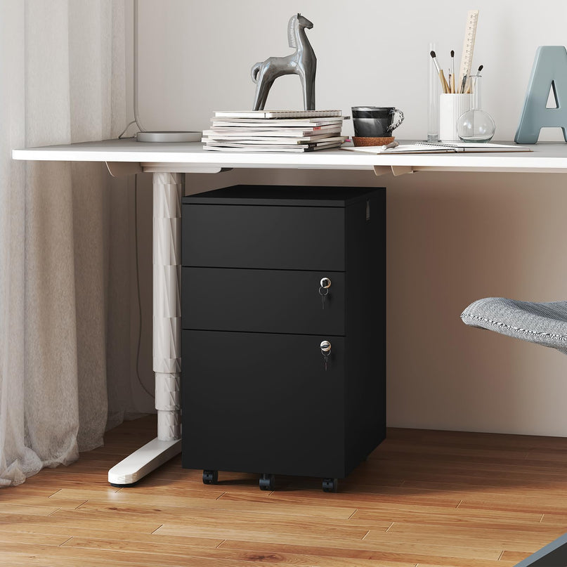 Giantex 3-Drawer Wooden File Cabinet with Wheels Lock and 4 Keys