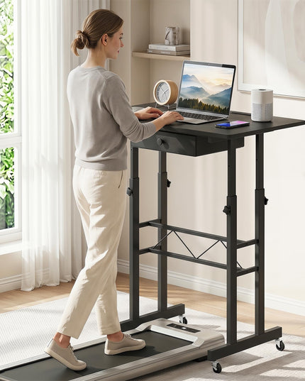 Giantex 31.5" Height Adjustable Mobile Small Standing Desk with Drawer & Wheels