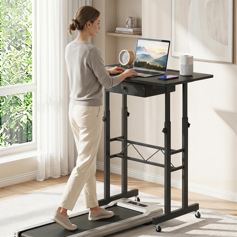 Giantex 31.5" Height Adjustable Mobile Small Standing Desk with Drawer & Wheels