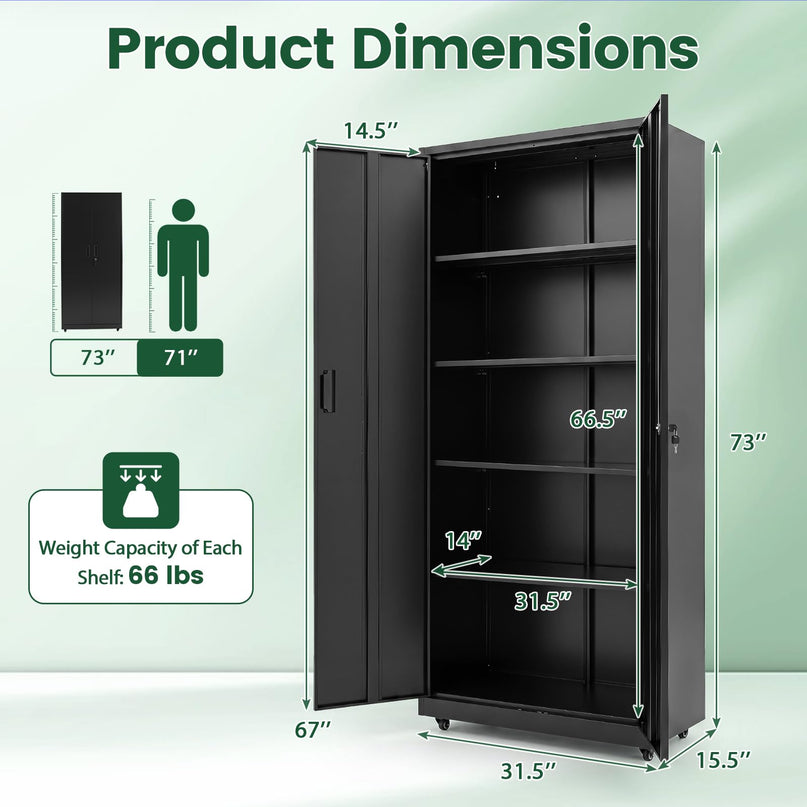 Giantex 73 Tall Metal Storage Cabinet for Garage and Office with 2 Locks & 2 Keys