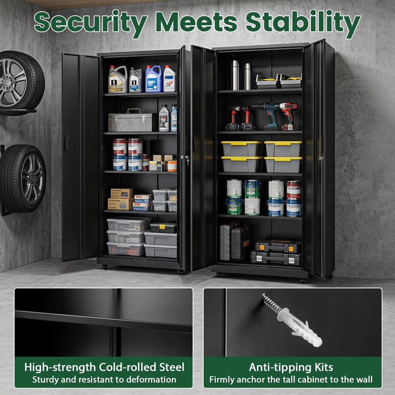 Giantex 73 Tall Metal Storage Cabinet for Garage and Office with 2 Locks & 2 Keys