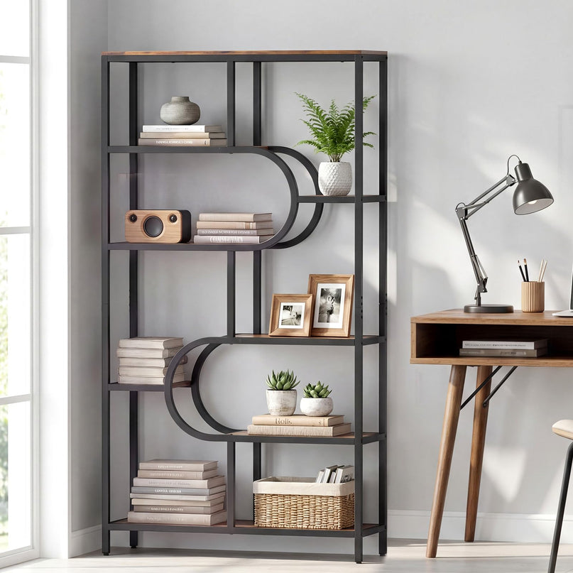 Giantex 5-Tier Freestanding Bookshelf w/Open Storage Shelves & U Shape (1/2)