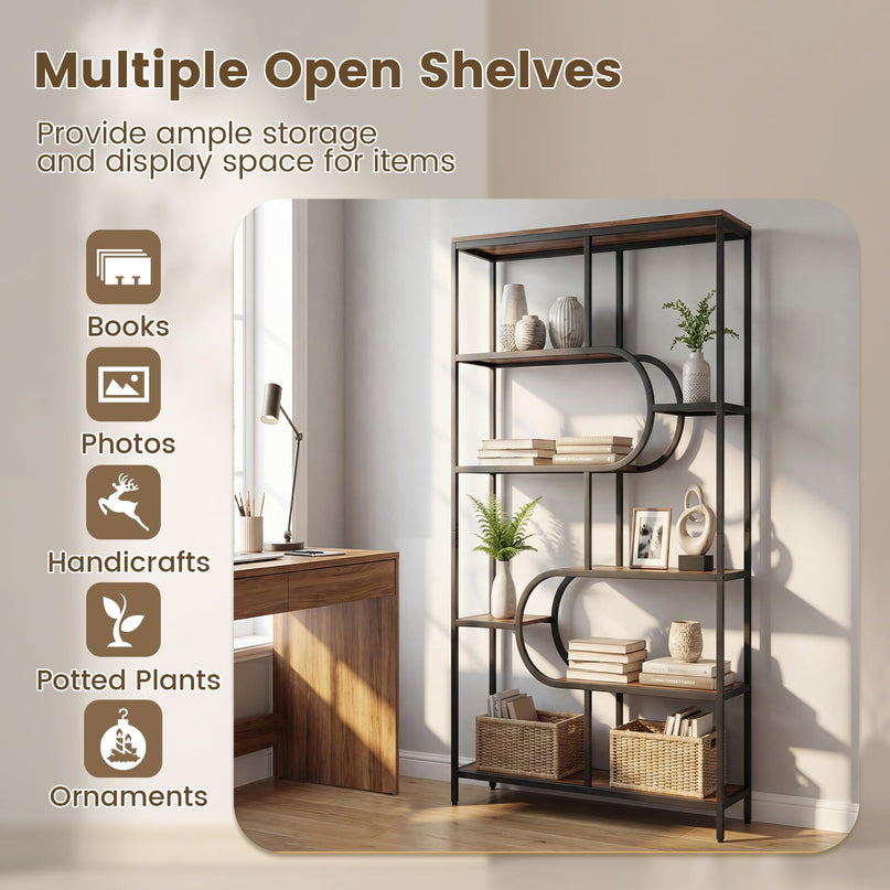 Giantex 5-Tier Freestanding Bookshelf w/Open Storage Shelves & U Shape (1/2)