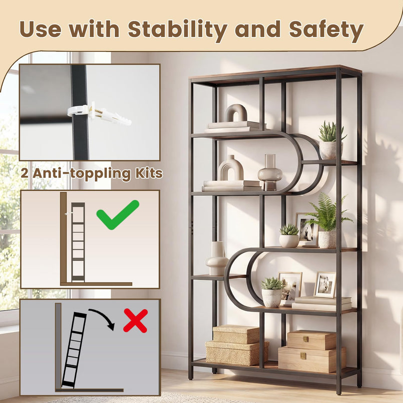 Giantex 5-Tier Freestanding Bookshelf w/Open Storage Shelves & U Shape (1/2)