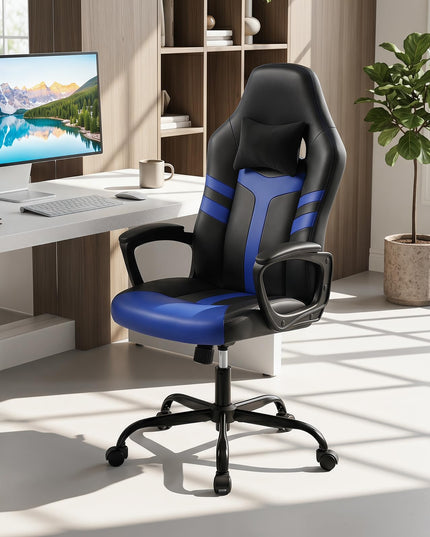 Giantex Faux Leather Upholstered Office Chair w/Removable Head Pillow