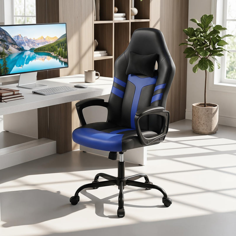 Giantex Faux Leather Upholstered Office Chair w/Removable Head Pillow