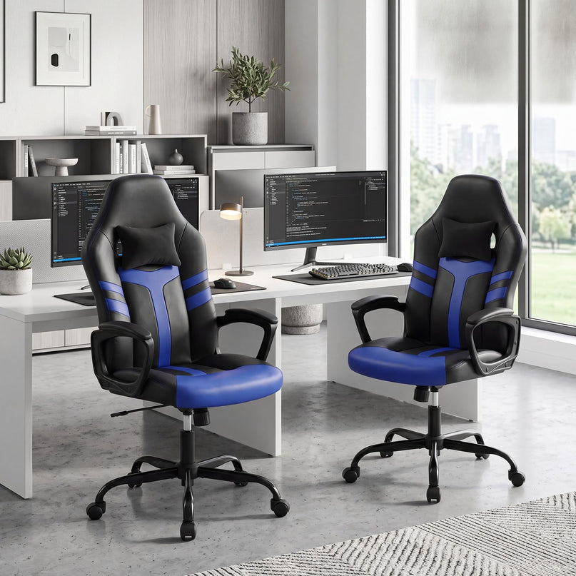 Giantex Faux Leather Upholstered Office Chair w/Removable Head Pillow