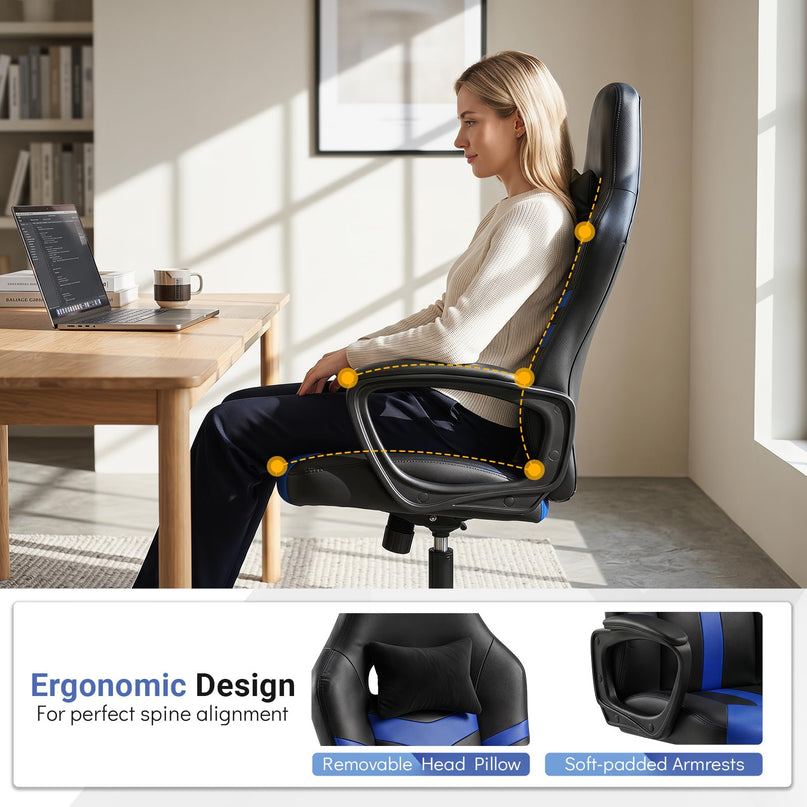 Giantex Faux Leather Upholstered Office Chair w/Removable Head Pillow