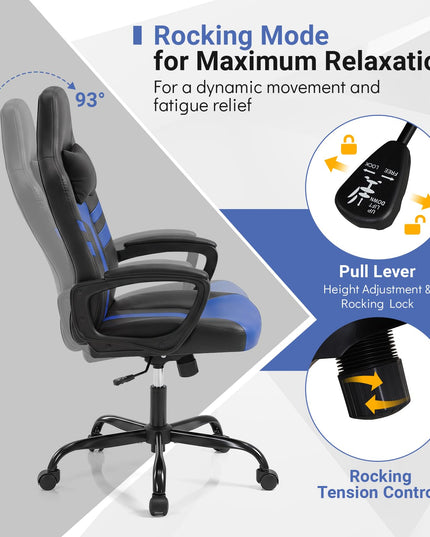 Giantex Faux Leather Upholstered Office Chair w/Removable Head Pillow
