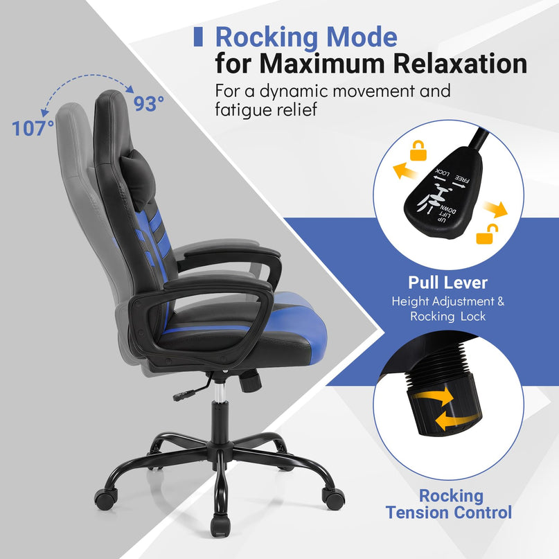 Giantex Faux Leather Upholstered Office Chair w/Removable Head Pillow