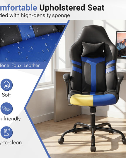 Giantex Faux Leather Upholstered Office Chair w/Removable Head Pillow