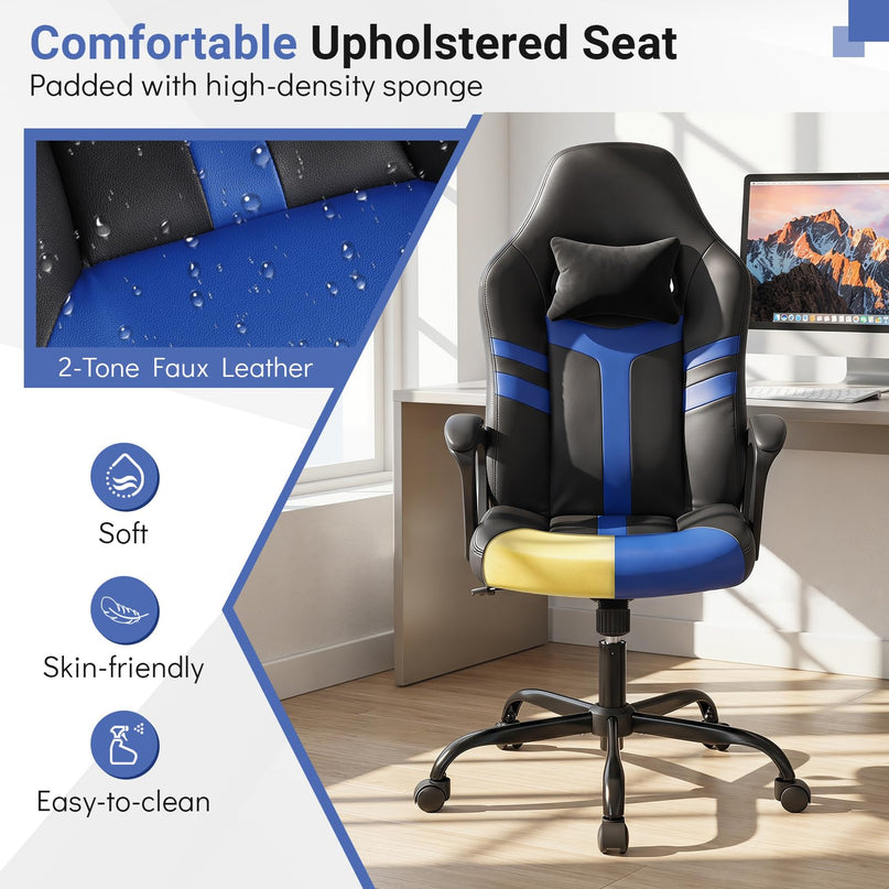 Giantex Faux Leather Upholstered Office Chair w/Removable Head Pillow