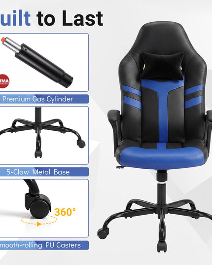 Giantex Faux Leather Upholstered Office Chair w/Removable Head Pillow