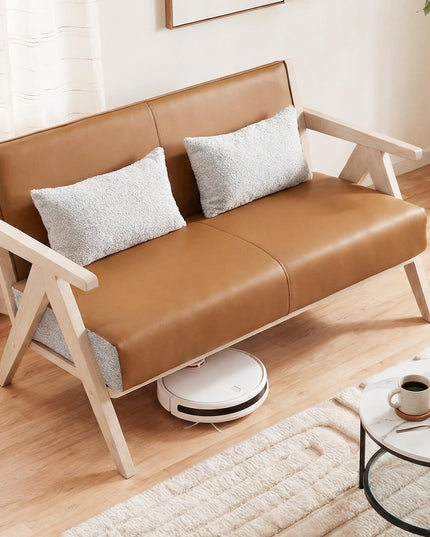 Giantex Loveseat Sofa for Small Spaces Soft Chenille Fabric Armchair with Throw Pillows