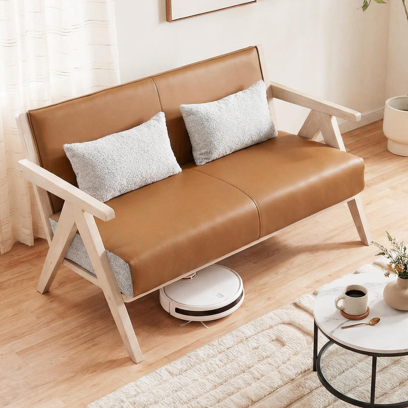 Giantex Loveseat Sofa for Small Spaces Soft Chenille Fabric Armchair with Throw Pillows