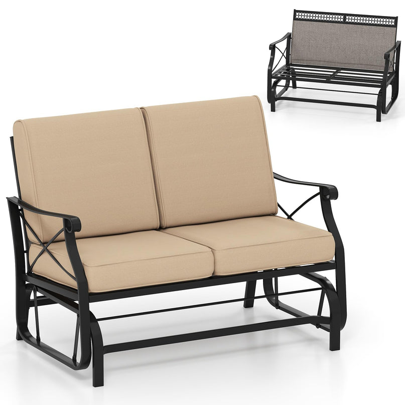 Giantex 2-Person Outdoor Glider with Detachable Thick Cushions & Metal Frame