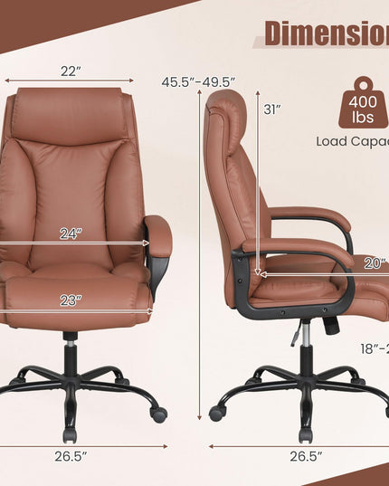 Chaise d'ordinateur pivotante à roulettes en cuir PVC Giantex (181 kg)