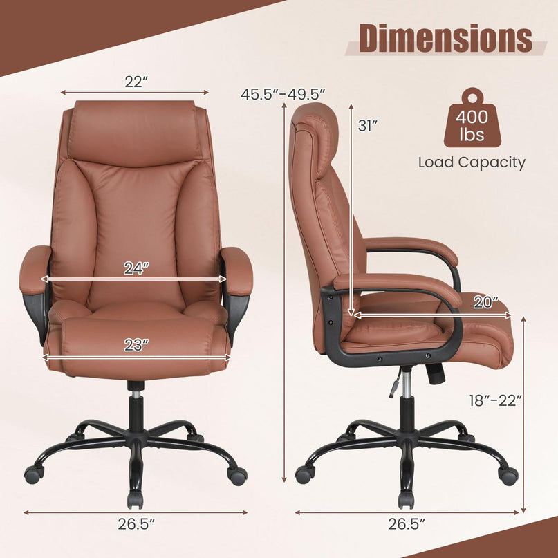 Chaise d'ordinateur pivotante à roulettes en cuir PVC Giantex (181 kg)