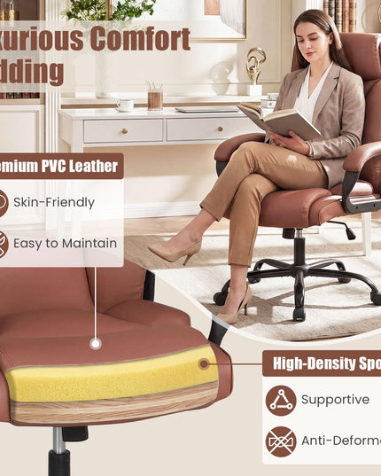 Chaise d'ordinateur pivotante à roulettes en cuir PVC Giantex (181 kg)