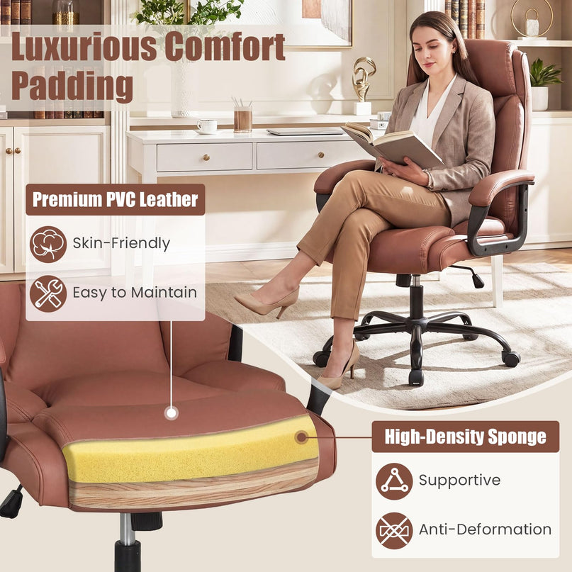 Chaise d'ordinateur pivotante à roulettes en cuir PVC Giantex (181 kg)