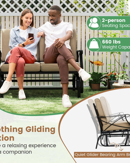 Giantex 2-Person Outdoor Glider with Detachable Thick Cushions & Metal Frame