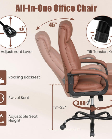 Chaise d'ordinateur pivotante à roulettes en cuir PVC Giantex (181 kg)