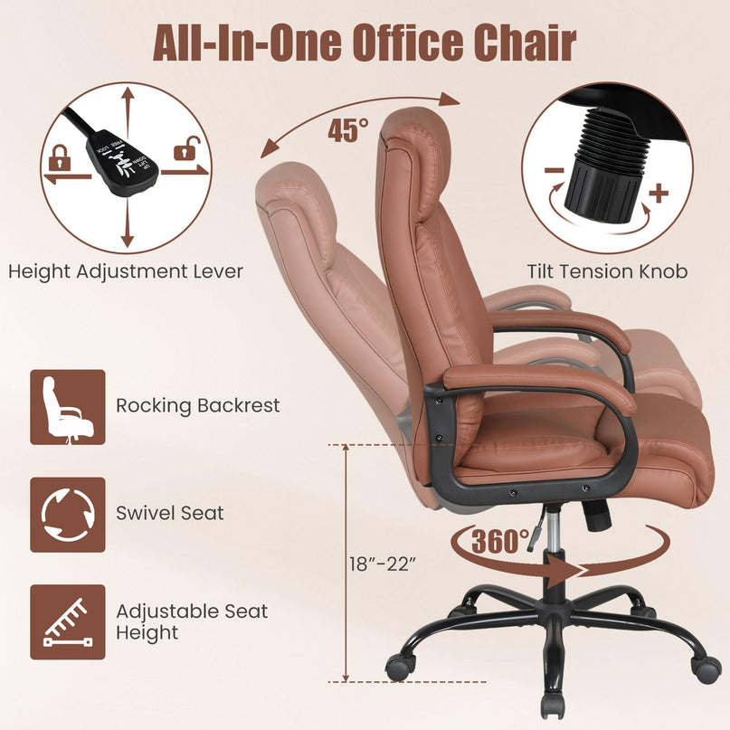 Chaise d'ordinateur pivotante à roulettes en cuir PVC Giantex (181 kg)