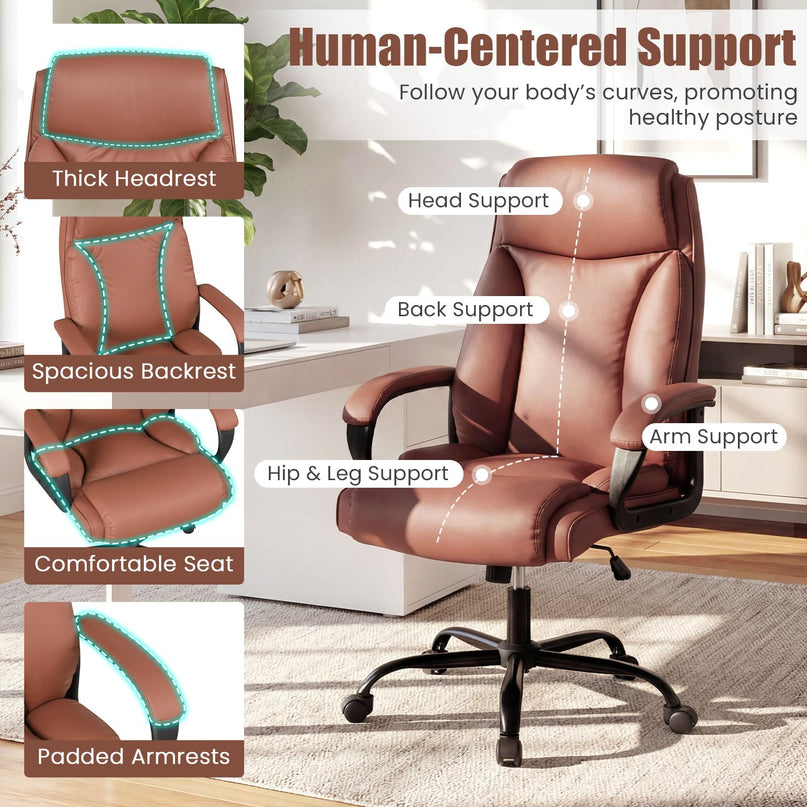 Chaise d'ordinateur pivotante à roulettes en cuir PVC Giantex (181 kg)