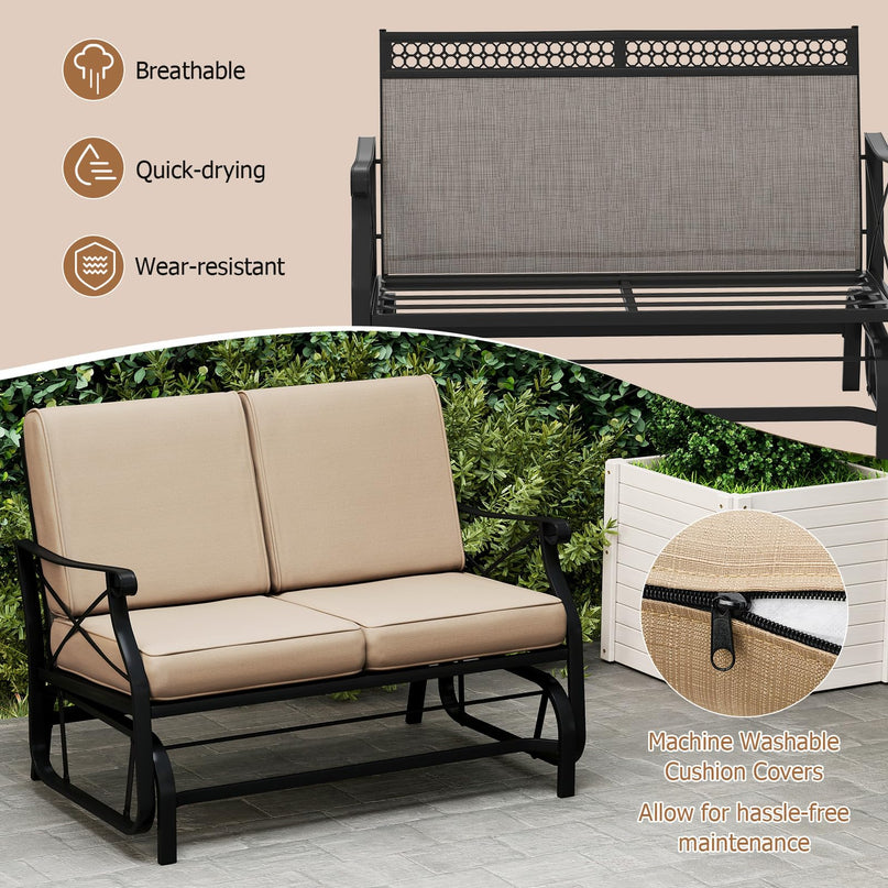 Giantex 2-Person Outdoor Glider with Detachable Thick Cushions & Metal Frame