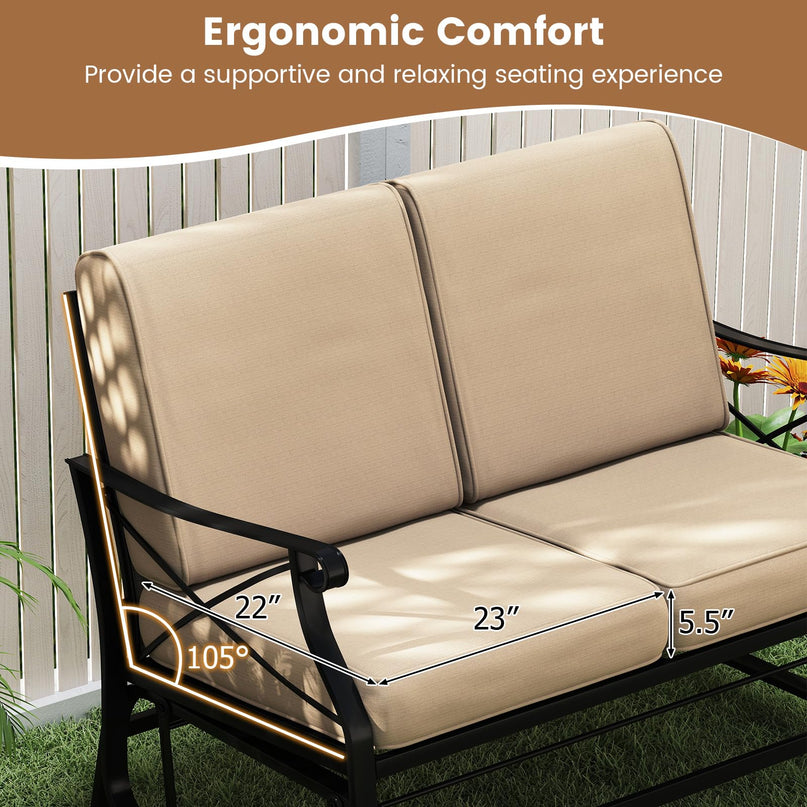 Giantex 2-Person Outdoor Glider with Detachable Thick Cushions & Metal Frame