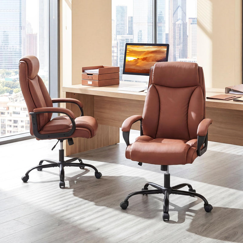 Chaise d'ordinateur pivotante à roulettes en cuir PVC Giantex (181 kg)