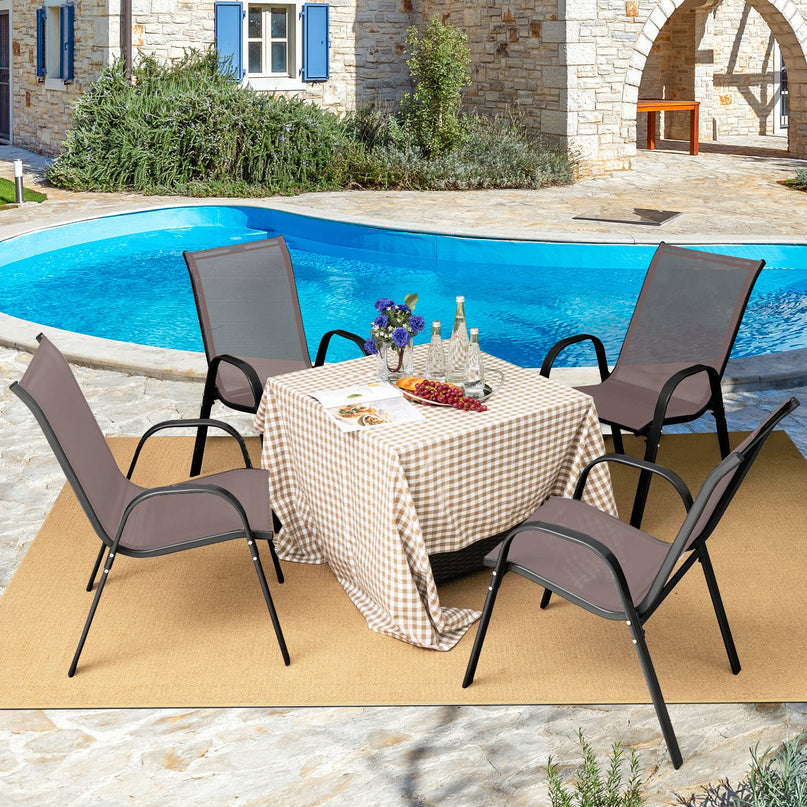 Giantex Stackable Outdoor Dining Chairs with Breathable & Quick-Dry Fabric & Armrests(Set of 2)