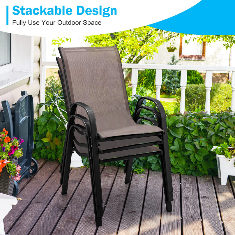 Giantex Stackable Outdoor Dining Chairs with Breathable & Quick-Dry Fabric & Armrests(Set of 2)