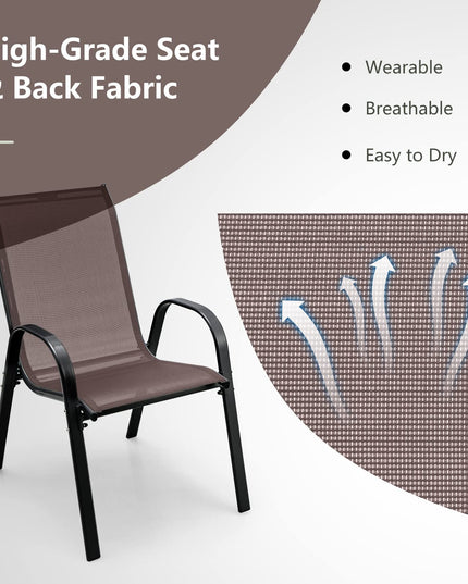 Giantex Stackable Outdoor Dining Chairs with Breathable & Quick-Dry Fabric & Armrests(Set of 2)