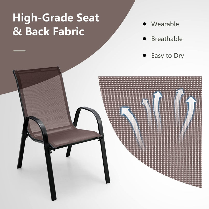 Giantex Stackable Outdoor Dining Chairs with Breathable & Quick-Dry Fabric & Armrests(Set of 2)