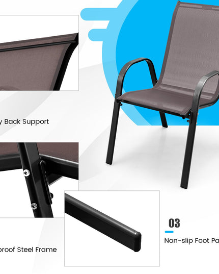 Giantex Stackable Outdoor Dining Chairs with Breathable & Quick-Dry Fabric & Armrests(Set of 2)