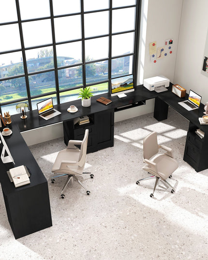 Giantex 66" L-Shaped Desk with Storage Drawers & Charging Station