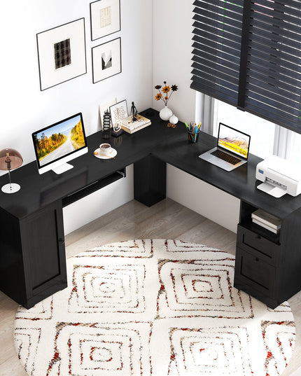 Giantex 66" L-Shaped Desk with Storage Drawers & Charging Station