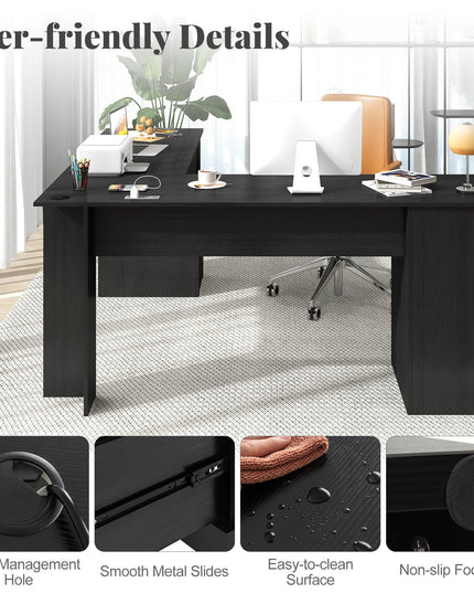 Giantex 66" L-Shaped Desk with Storage Drawers & Charging Station