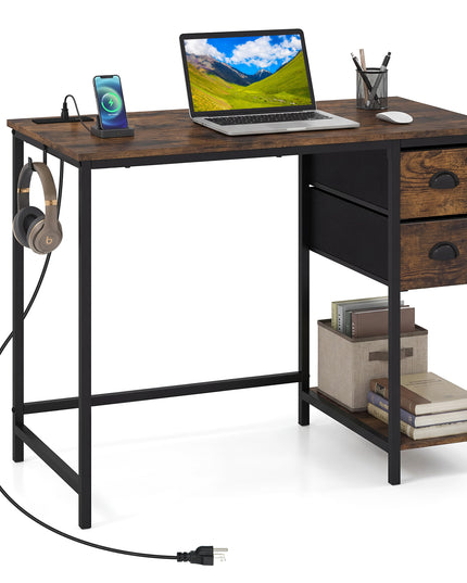 Giantex Computer Desk with Charging Station for Small Spaces