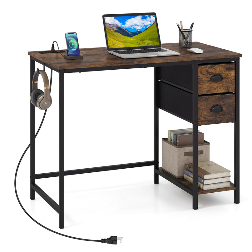 Giantex Computer Desk with Charging Station for Small Spaces