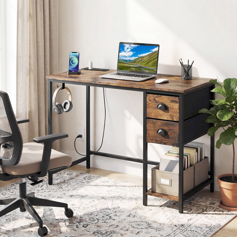 Giantex Computer Desk with Charging Station for Small Spaces
