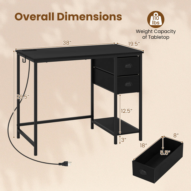 Giantex Computer Desk with Charging Station for Small Spaces